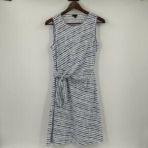 Talbots Dress Women's Small Cinch Waist Striped White Cotton Blue Dot Line